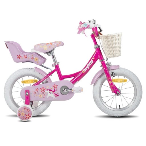 Meisjesfiets met zijwieltjes en zadel voor een pop, 18 inch, mandje en linten, eenhoornmotief, voor oudere meisjes van 5–9 jaar