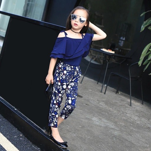 Meisjestop en broek met bloemen L1138