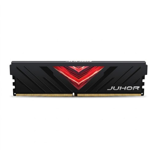 Memória RAM DDR4 16 GB 3200 MHz com temporização CL18 e XMP 2.0 em dissipador preto com motivo vermelho para PC de secretária com chipset Intel e AMD