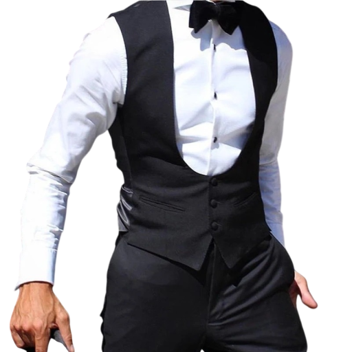 Men's Buttoned Waistcoat Polyester Rayon Black Wedding Waistcoat for Suit, Formal Events and Celebratory Occasions