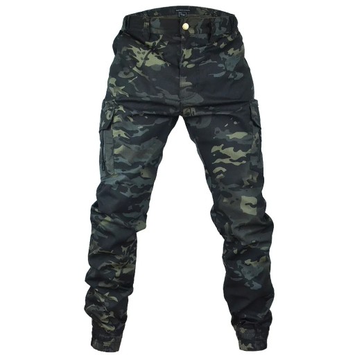 Men's Dark Camouflage Tactical Cargo Trousers Outdoor Work Trousers Hiking Trousers with Pockets Durable Comfortable Trousers