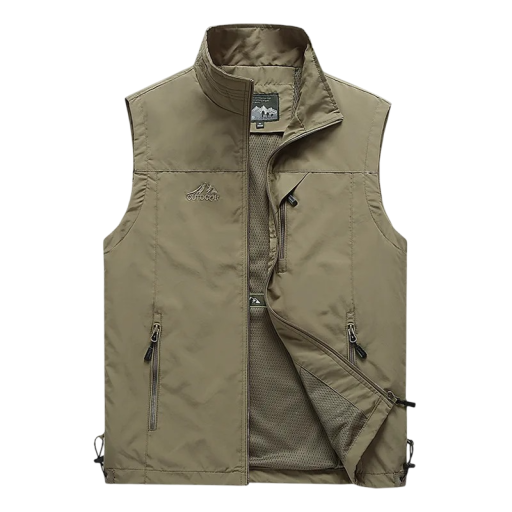 Men's Gilet with Collar and Zip Pockets, Zip Fastening Polyester for Hiking, Outdoor Activities and Everyday Wear