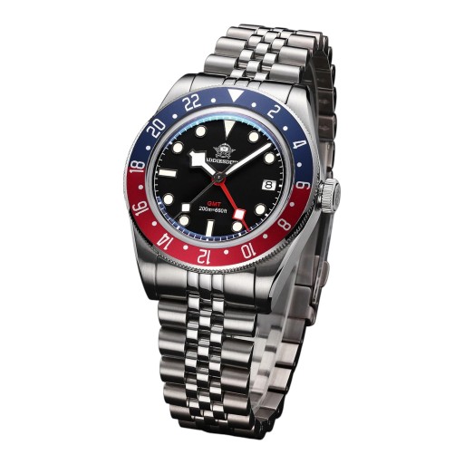 Men's GMT Watch with Date Waterproof 200 m Luminous Indices BGW9 Case 39 mm Stainless Steel 316L Mineral Glass Suitable for Swimming and Diving