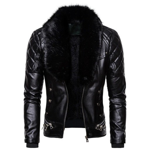 Men's Leather Jacket with Faux Fur