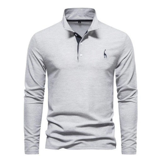 Men's Long Sleeve Polo Shirt Solid Colour Giraffe Pattern on Chest Collar Buttons Classic Style