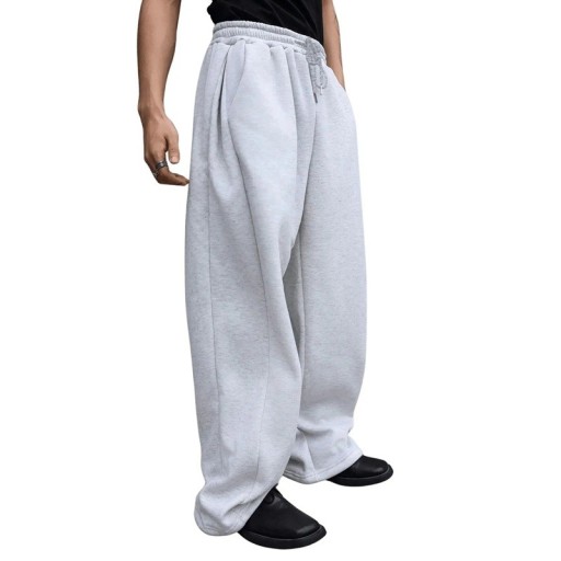 Men's Loose Sweatpants with Elastic Waistband and Adjustable Drawstring with Wide Straight Legs in Long Length and Side Pockets