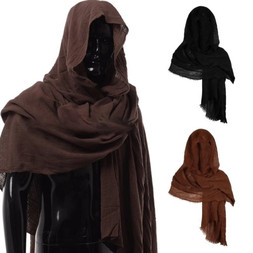 Men's Medieval Pirate Retro Hooded Scarf Green Black Renaissance Wrap Cloak Halloween Costume Faux Leather