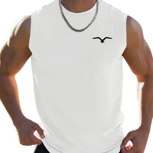 Men's Plain Tank Top with Round Neck and Flying Bird Print Polyester Lightweight Summer Top for Sports and Leisure