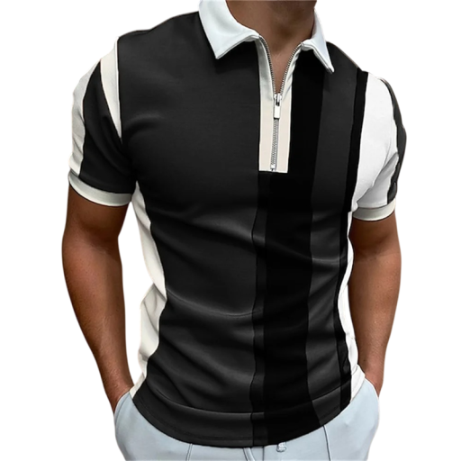 Men's Polo Shirt with Zip V Neck and Collar Short Sleeve Colourful Stripes Polyester Summer Casual Style