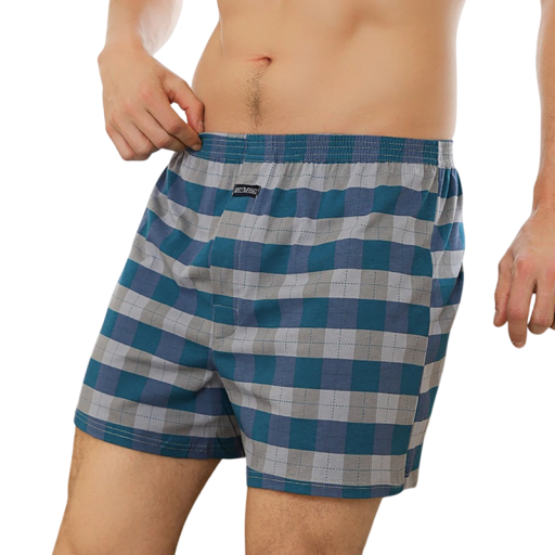 Men's Pyjama Short Checkered Shorts Cotton Blue Grey Pattern Elastic Waist Loose Fit Comfortable for Sleeping and Home Wear