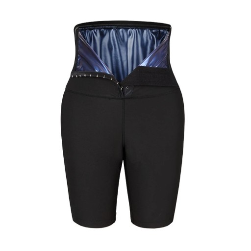 Men's Shaping Shorts with High Waist Black Thermal Compression Shorts for Fat Burning Fitness Slimming Shorts with Hook Closure