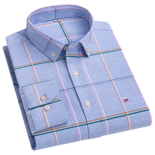 Men's Shirt with Collar and Pocket Plain Check Pattern Cotton Button-Up Shirt for Everyday Use