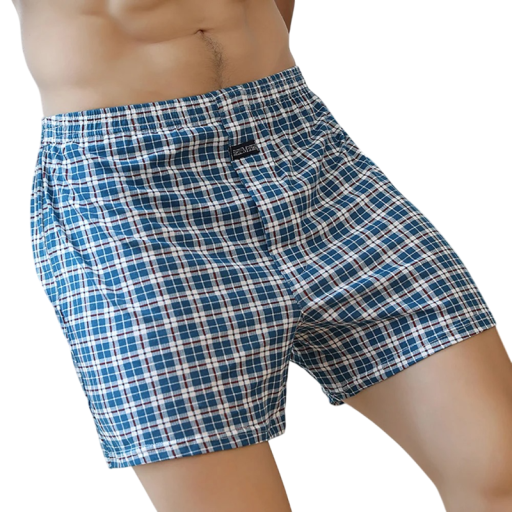 Men's Short Pyjama Checkered Shorts Cotton Blue White Red Subtle Pattern Elastic Waist Loose Fit for Sleeping and Home Wear