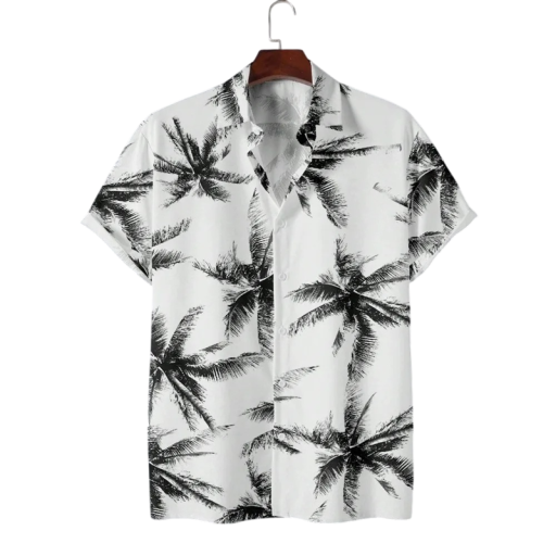 Men's Short Sleeve Shirt Palm Print Button Fastening V-Neck Summer Style Polyester and Spandex