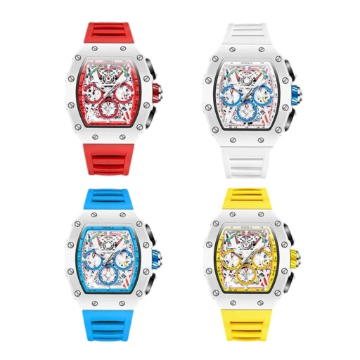 Men's Sports Quartz Watch ONOLA Skeleton with Date and Luminous Hands Water Resistant 30 m Case 45 x 51 mm Silicone Strap For Sports