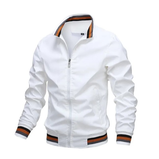 Men's Spring Zip Jacket with Elastic Cuffs and Collar Lightweight Transitional Jacket with Pockets Sports Urban Jacket for Leisure