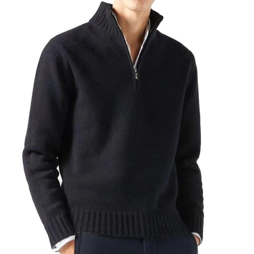 Men's Sweater with Roll Neck and Half Zip Plain Knitted Sweater with V-Neck Elegant Autumn Winter Sweater Various Colours