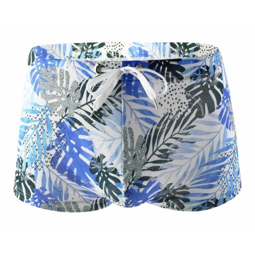 Men's Swim Shorts Nylon Spandex White Blue Leaf Prints With Drawstring Summer Beach Pool Sea Sports