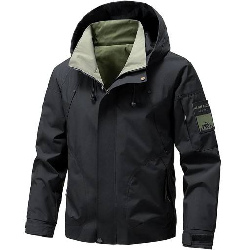 Men's Waterproof Jacket Autumn Large Size Windproof Zip with Hood Pockets Various Colours POLYESTER Waterproof