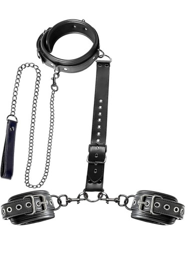 Menottes en cuir pour le cou et le dos avec collier en chaîne, sangle arrière réglable, fermeture à bande, finition luxueuse, emballage discret