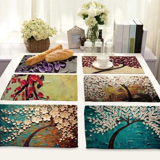 Mesa con árboles en flor