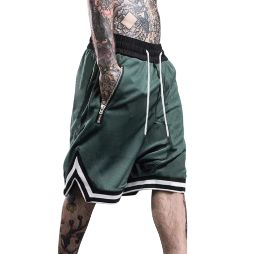 Mesh basketbalshorts voor heren, snel drogend en ademend, met ritszakken en een trekkoord in de taille