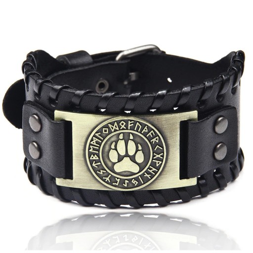 Męska szeroka bransoletka skórzana H207