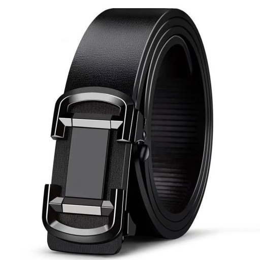 Męski pasek ze skóry naturalnej Czarny elegancki automatyczny pasek metalowy Szerokość 3,8 cm Regulowany pasek skórzany do garnituru i jeansów