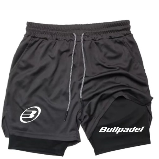 Męskie dwuwarstwowe szybkoschnące spodnie sportowe do biegania na świeżym powietrzu, letnie spodenki do badmintona, elastyczny pas ze sznurkiem ściągającym