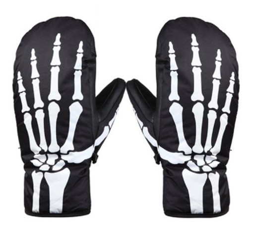 Męskie rękawiczki z nadrukiem szkieletowym - czarne