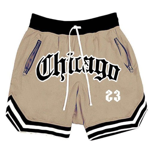 Męskie spodenki sportowe Quick Dry Chicago Basketball Fitness Shorts z kieszeniami na suwak Luźne spodenki treningowe na lato