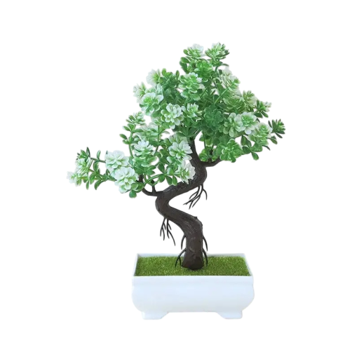 Mesterséges bonsai fa magassága 24 cm Bonsai cserépben Hamis virág Lakásdísz Kis műfa Lakberendezés polcra vagy asztalra