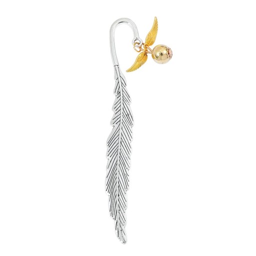 Metal Bookmark with Feather Motif and Gold Pendant Elegant Bookmark with Chain for Everyday Reading