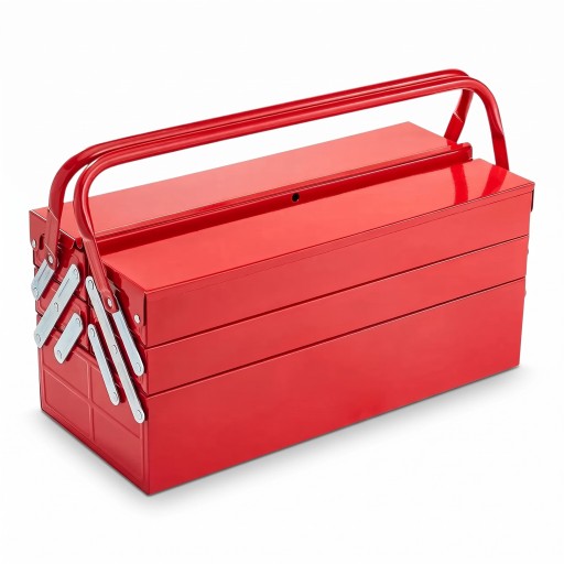 Metal Tool Cabinet 3 Levels and 5 Compartments Portable Folding with Handle 45.7 x 20 x 21.5 cm Steel Red For Workshop Storage and Garage