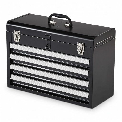 Metal Tool Cabinet with 4 Drawers and Top Box Lockable Portable with Handle 52 x 21.8 x 36.1 cm Steel Black Workshop Organiser