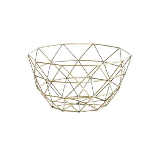 Metalen fruitschaal en voedselmand met polygonale vorm 27 x 13 cm draadontwerp gouden kleur voor keuken op tafel