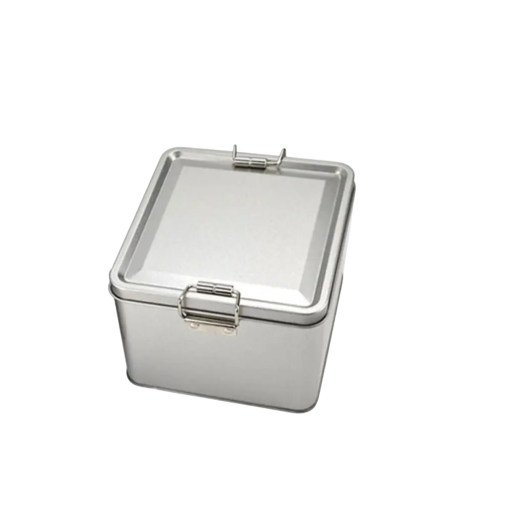 Metalldåse til småkager med låg 12×12×9,5 cm plade firkantet kasse med klipslås opbevaringsboks til fødevarer og småting