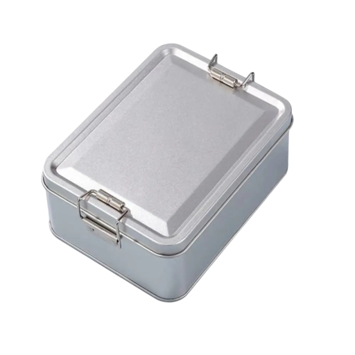 Metalldåse til småkager med låg 14,5×11×6,5 cm plade rektangulær kasse med clipslås opbevaringsboks til fødevarer og småting