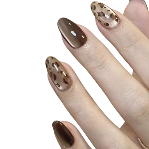 Metallic-Acryl-Kunstnägel mit Leopardenmuster Mandelform 12 Größen Luxuriöse DIY-Maniküre für Frauen und Mädchen