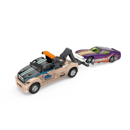 Metallinen hinausauton malli nosturilla ja pienellä autolla Realistinen miniatuuri