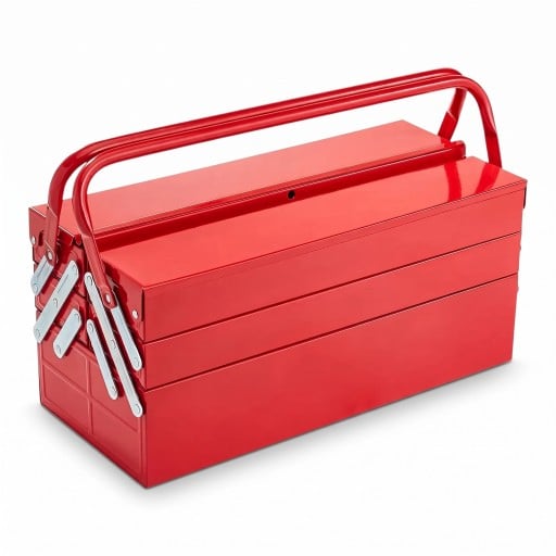Metallinen työkalulaatikko 3 tasoa ja 5 lokeroa Kannettava taitettava kahvalla 45,7 x 20 x 21,5 cm Teräs punainen Työpajaan varastoon ja autotalliin