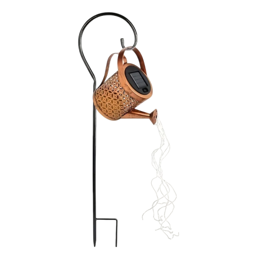 Metallische Solar-Laterne Kanne 15 x 22 cm mit LED-Lichterketten und 80 cm Metallständer in Form eines Hirtenhakens Garten Dekoration