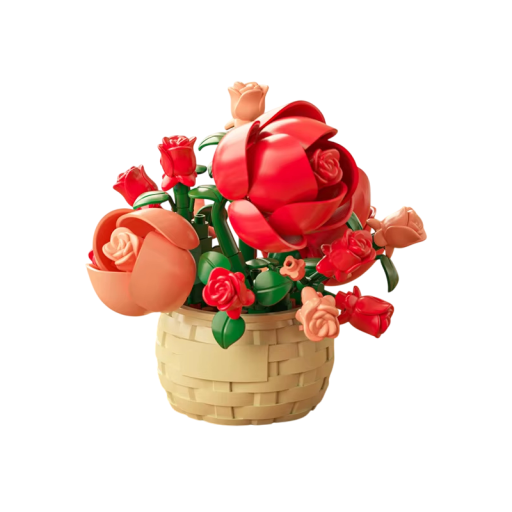 Micro costruzione decorativa Rose rosse 75 x 73 x 72 mm 128 pz Creativa in vaso Set floreale moderno romantico per bambini e adulti
