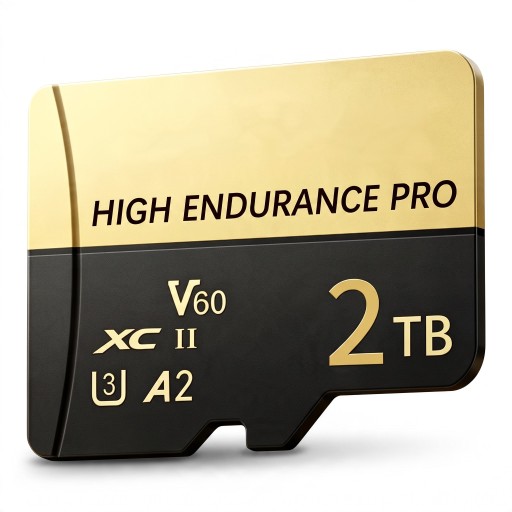 Micro SD-muistikortti 2 TB High Endurance Pro MicroSDXC V60 U3 A2 SD-adapterilla Kulta ja musta Kameralle, valokuvauskameralle ja mobiililaitteille