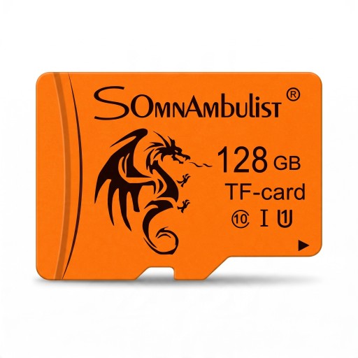Micro SD TF Geheugenkaart SomnAmbulist Hoogwaardige 128 GB Class 10 U1 UHS-I 1,5 x 1,1 cm Epoxyhars Oranje Voor Mobiele Telefoon