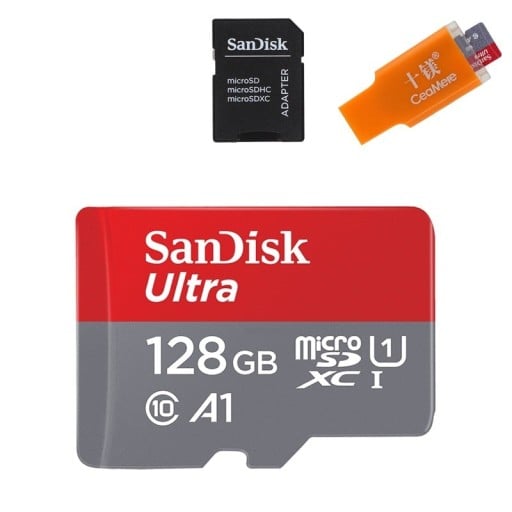 Micro SDHC/SDXC -muistikortti sovittimella ja lukijalla
