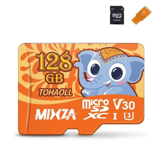 Micro SDHC/SDXC -muistikortti sovittimella ja USB-lukijalla