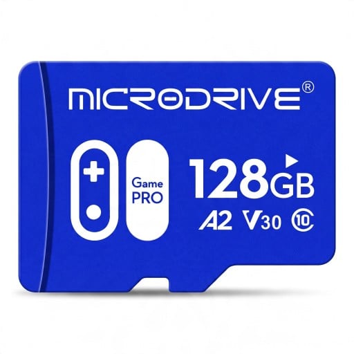 Microdrive Micro SD 128 GB Højhastighed A2 V30 Klasse 10 Game PRO 1,5 x 1,1 cm Blå Til spil videoer billeder og data