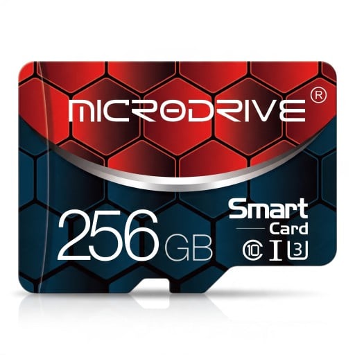 Microdrive microSD Memory Card 256 GB Class 10 UHS-I U3 Red and Dark Blue For Mobile and Tablet For Camera and Photo Camera