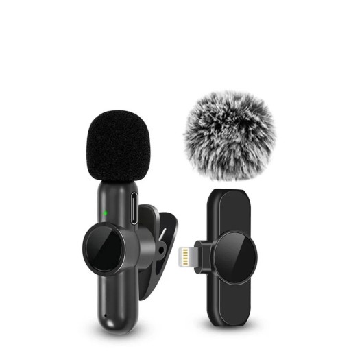 Microfon lavalieră wireless 2.4G cu receptor Lightning pentru iPhone, cu anulare a zgomotului și posibilitatea de încărcare în timpul utilizării